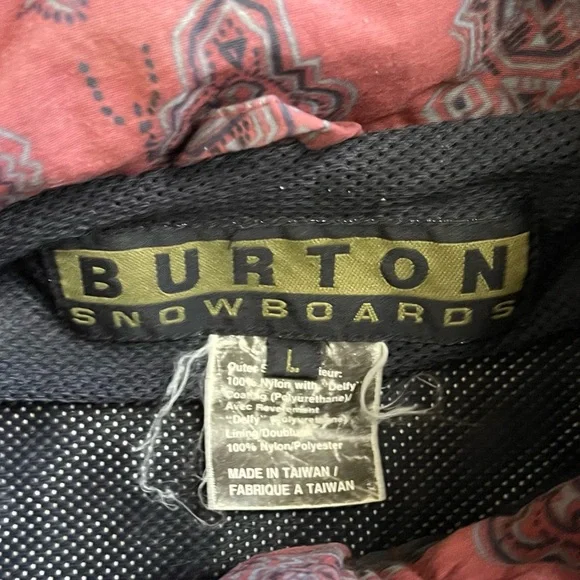 Vintage Burton Snowboard Bandanna Print Anorak Pullover Jacket Maroon Black - Picture 3 of 4